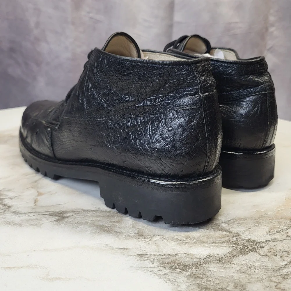 Max Leather USA Full Quill Genuine Ostrich Chukka Boots Black Men's Size 9